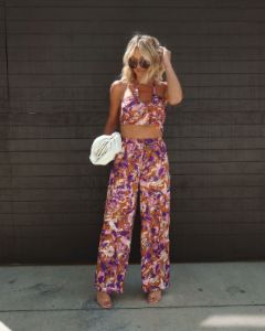 Summer Rise Printed Satin Wide Leg Pocketed Pant - LAST CHANCE sold by Vici