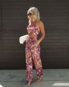Summer Rise Printed Satin Wide Leg Pocketed Pant - LAST CHANCE sold by Vici