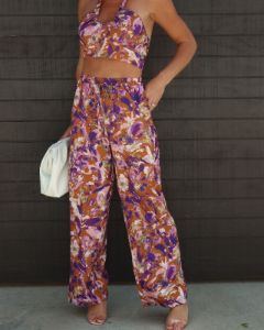 Summer Rise Printed Satin Wide Leg Pocketed Pant - LAST CHANCE sold by Vici