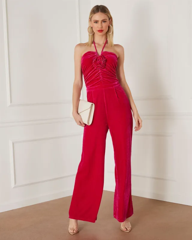 Virgo Velvet Halter Rosette Jumpsuit sold by Vici