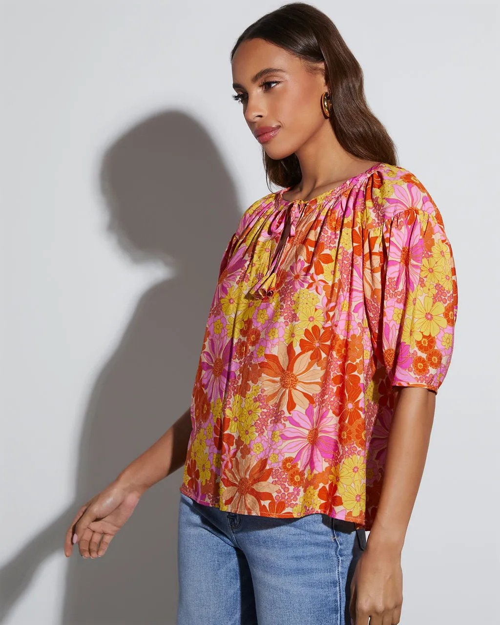 Tropical Escape Floral Short Sleeve Blouse sold by Vici product image thumbnail 5
