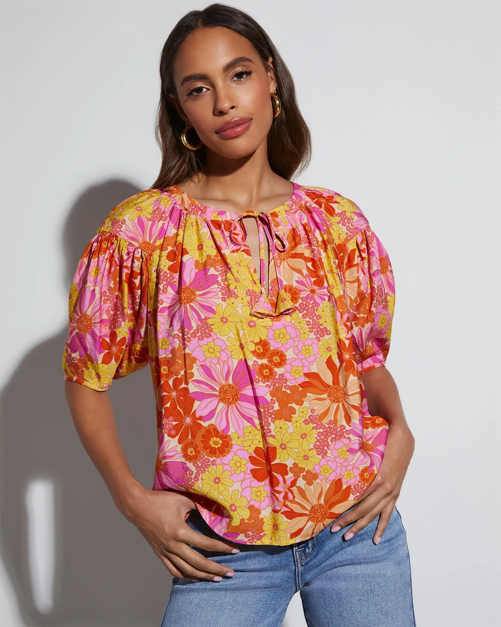 Tropical Escape Floral Short Sleeve Blouse sold by Vici product image thumbnail 3
