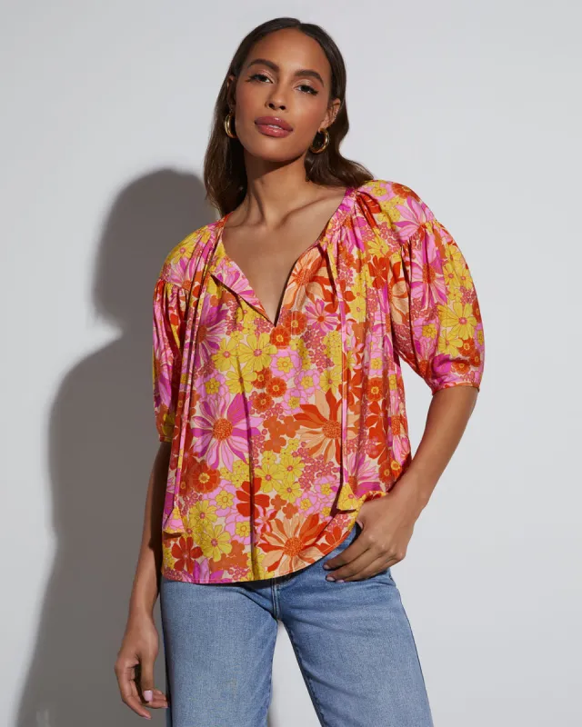 Tropical Escape Floral Short Sleeve Blouse sold by Vici