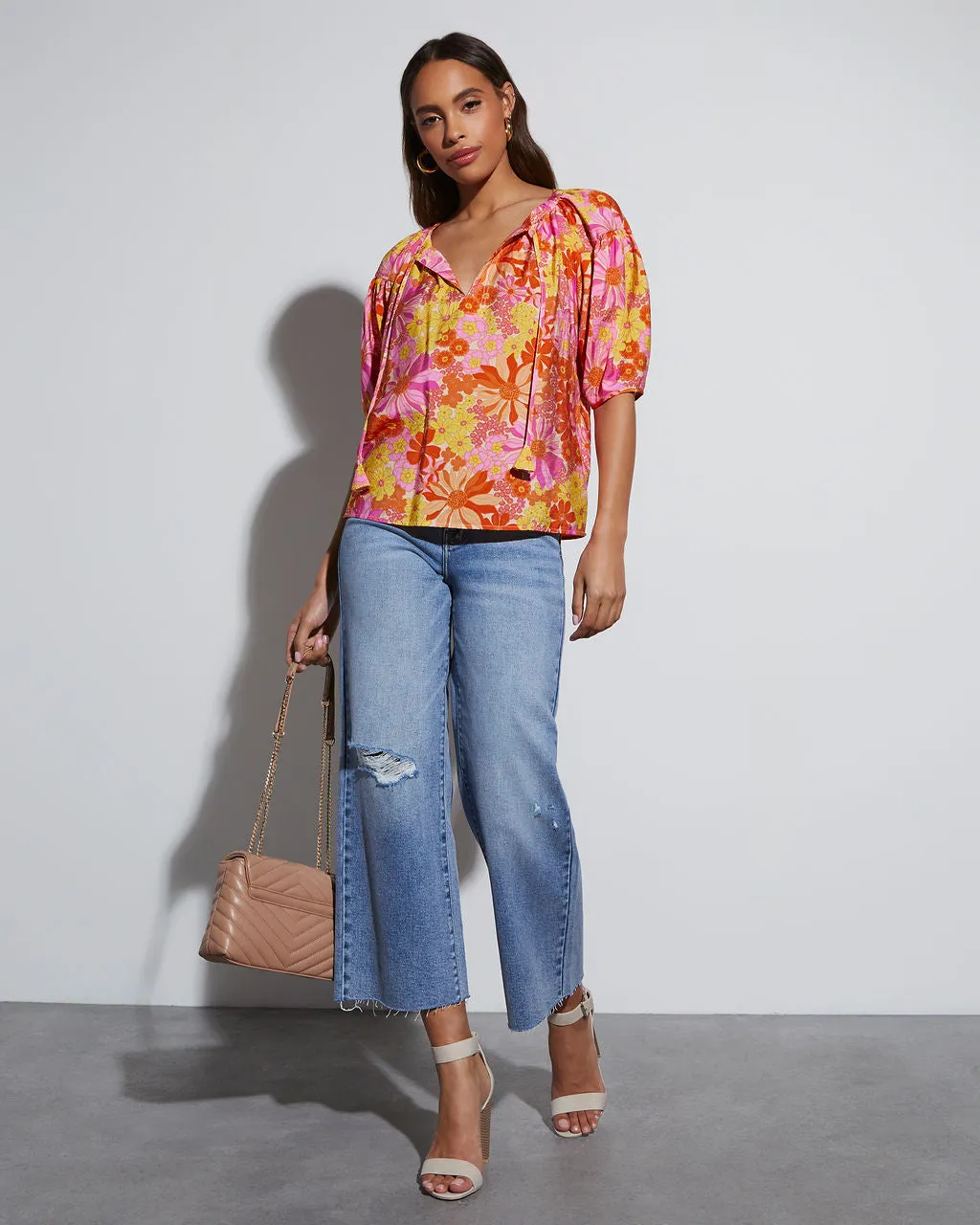 Tropical Escape Floral Short Sleeve Blouse sold by Vici product image thumbnail 4