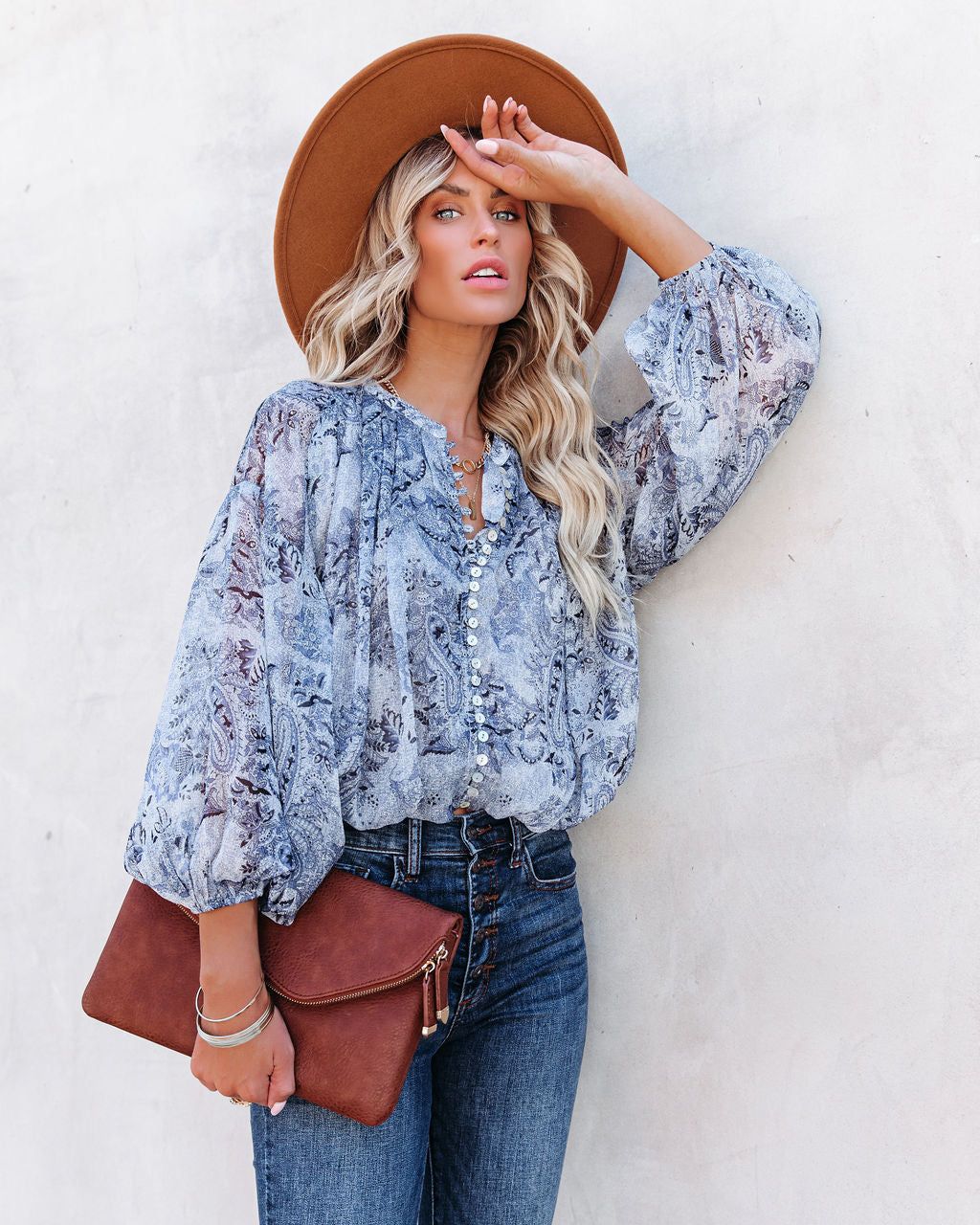 Blue With Bliss Printed Button Down Crop Blouse - FINAL SALE sold by Vici product image thumbnail 7