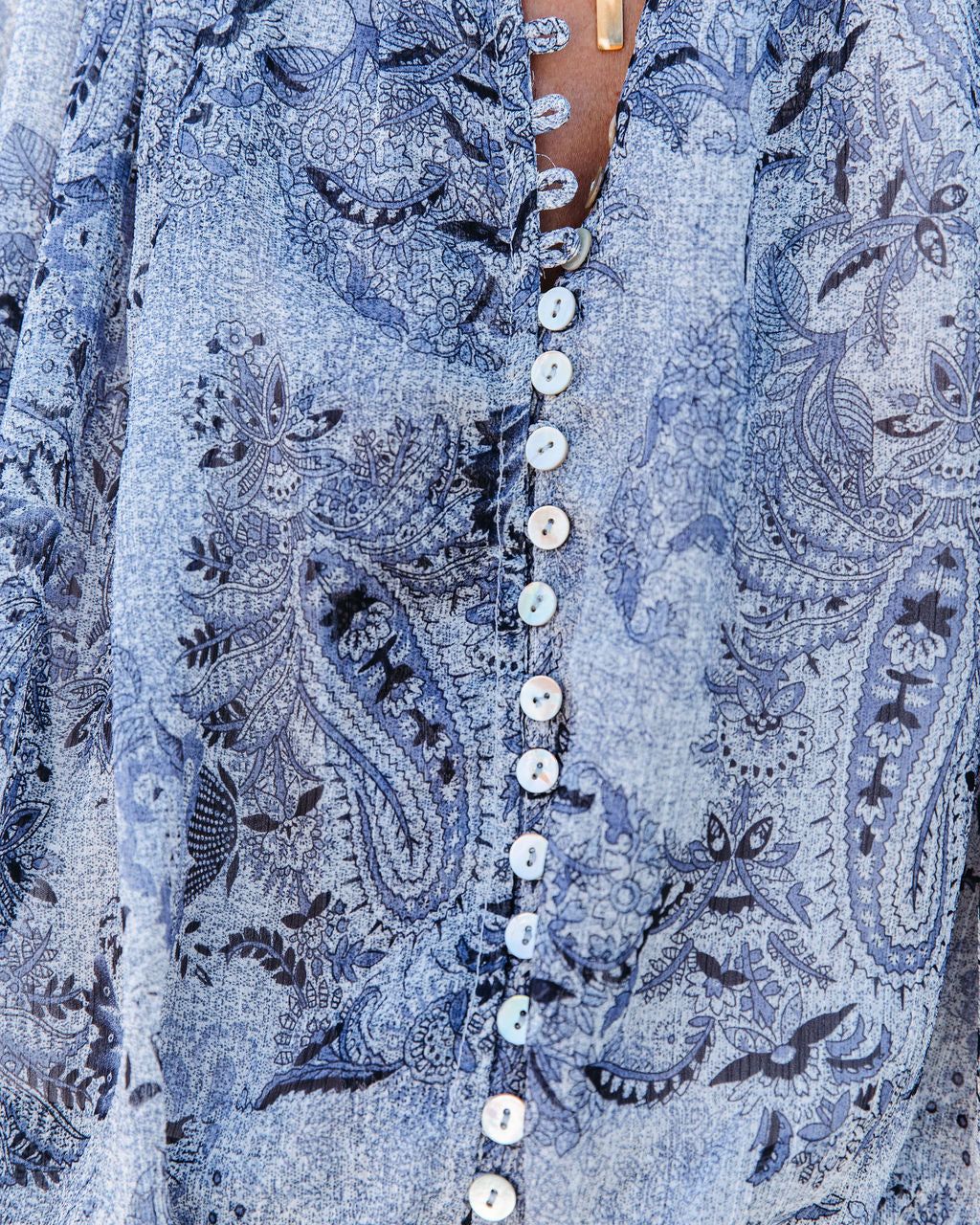 Blue With Bliss Printed Button Down Crop Blouse - FINAL SALE sold by Vici product image thumbnail 4