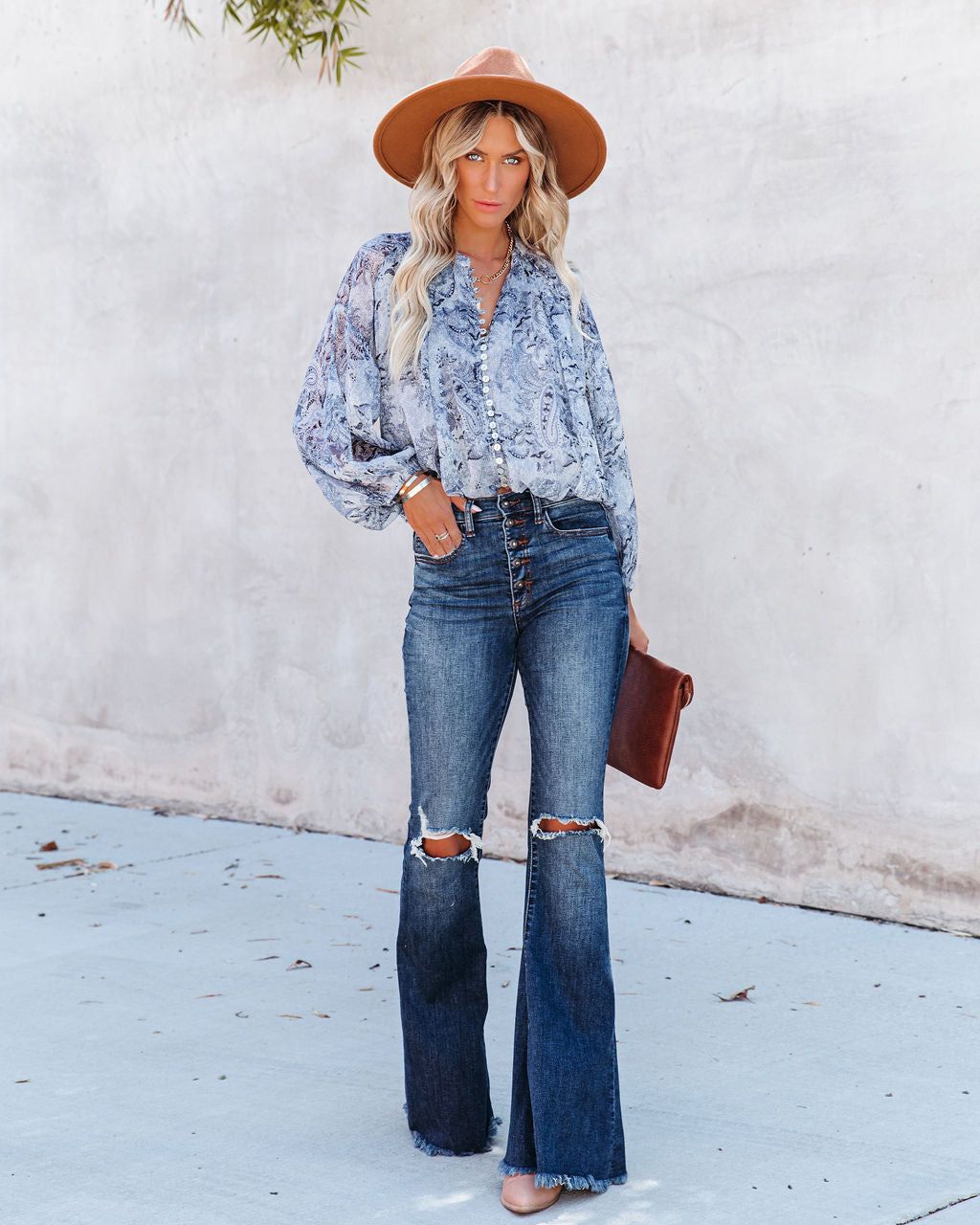 Blue With Bliss Printed Button Down Crop Blouse - FINAL SALE sold by Vici product image thumbnail 6