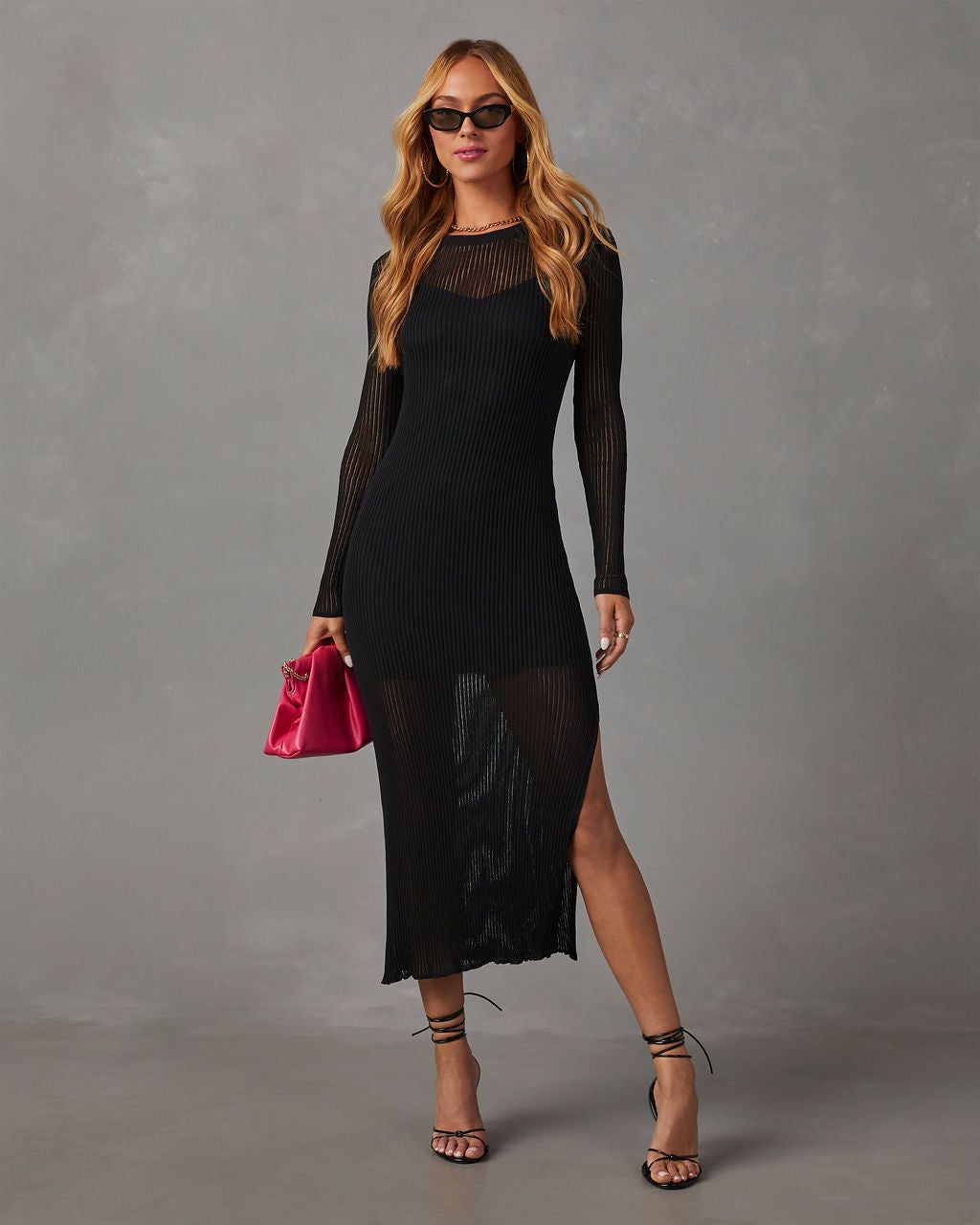 Angelica Mesh Long Sleeve Maxi Dress - Black sold by Vici
