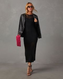 Angelica Mesh Long Sleeve Maxi Dress - Black sold by Vici