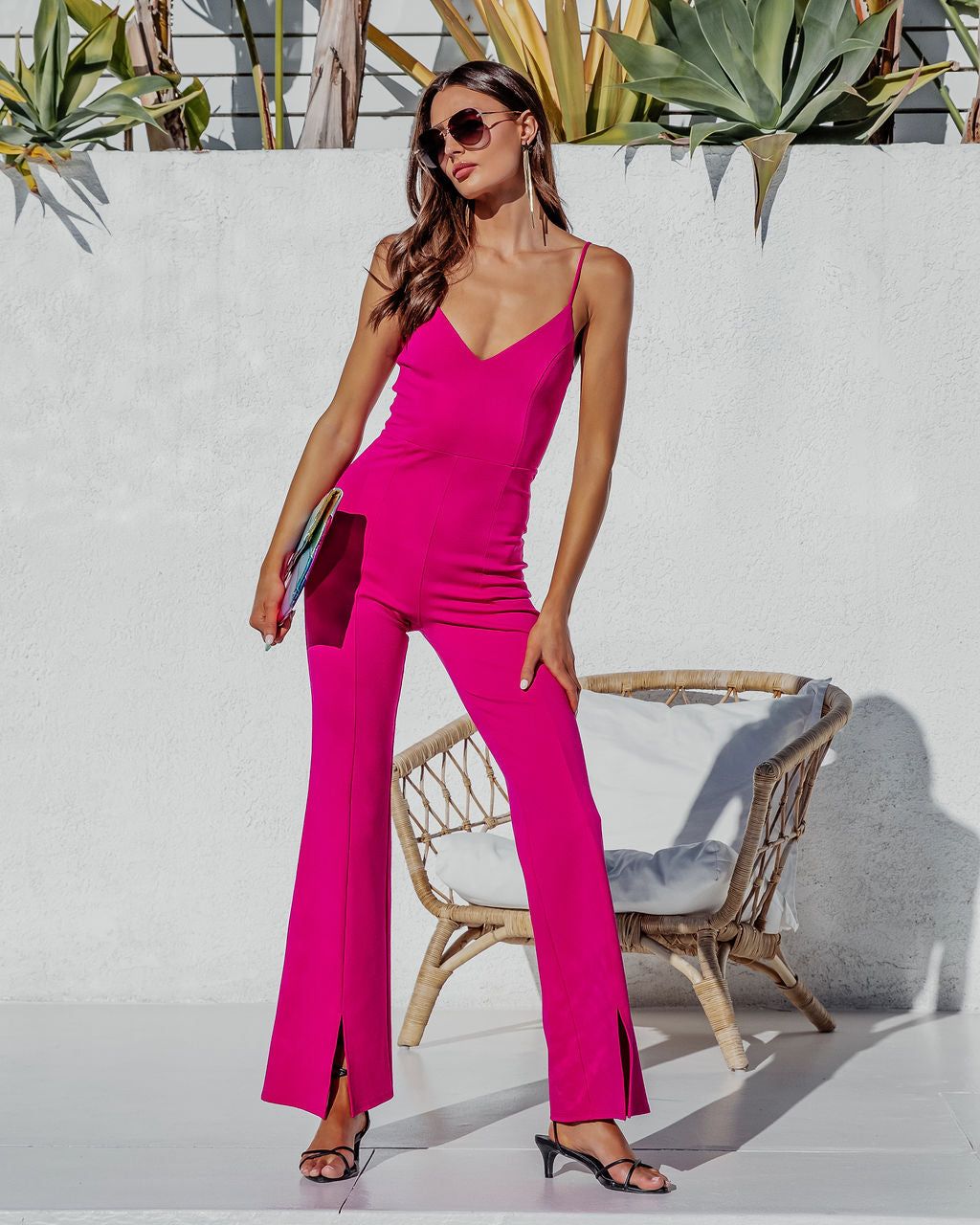 Bijou Split Hem Flare Jumpsuit - Magenta - FINAL SALE sold by Vici product image thumbnail 7