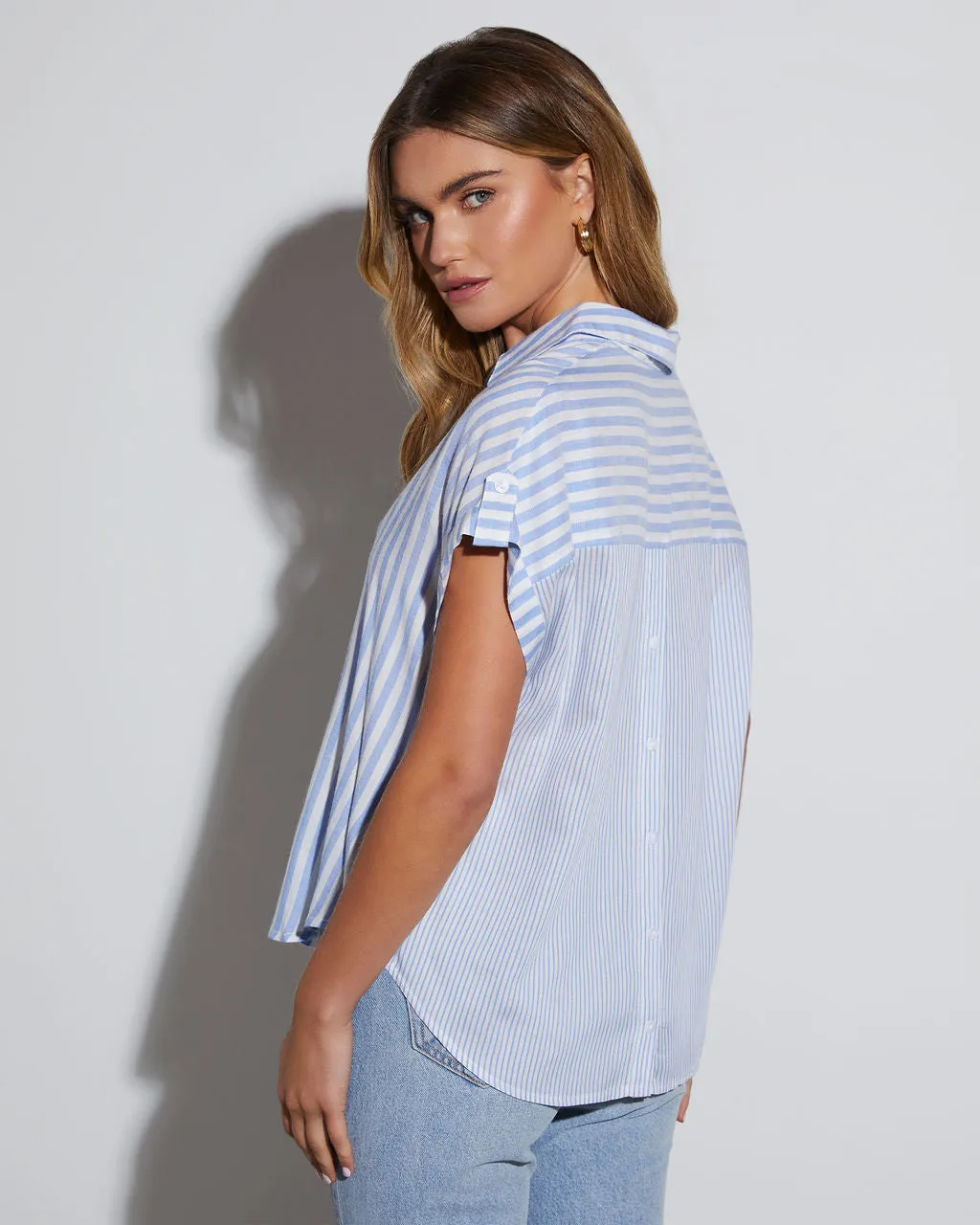 Kendall Striped Short Sleeve Button Down Top sold by Vici product image thumbnail 4