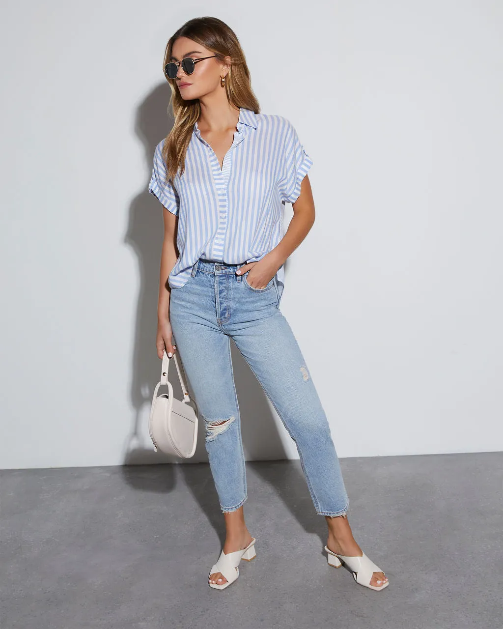 Kendall Striped Short Sleeve Button Down Top sold by Vici product image thumbnail 2