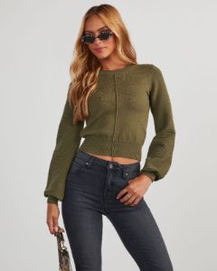 Roane Cropped Pullover Sweater - Olive sold by Vici