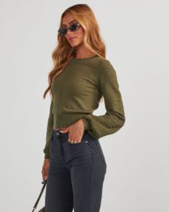 Roane Cropped Pullover Sweater - Olive sold by Vici