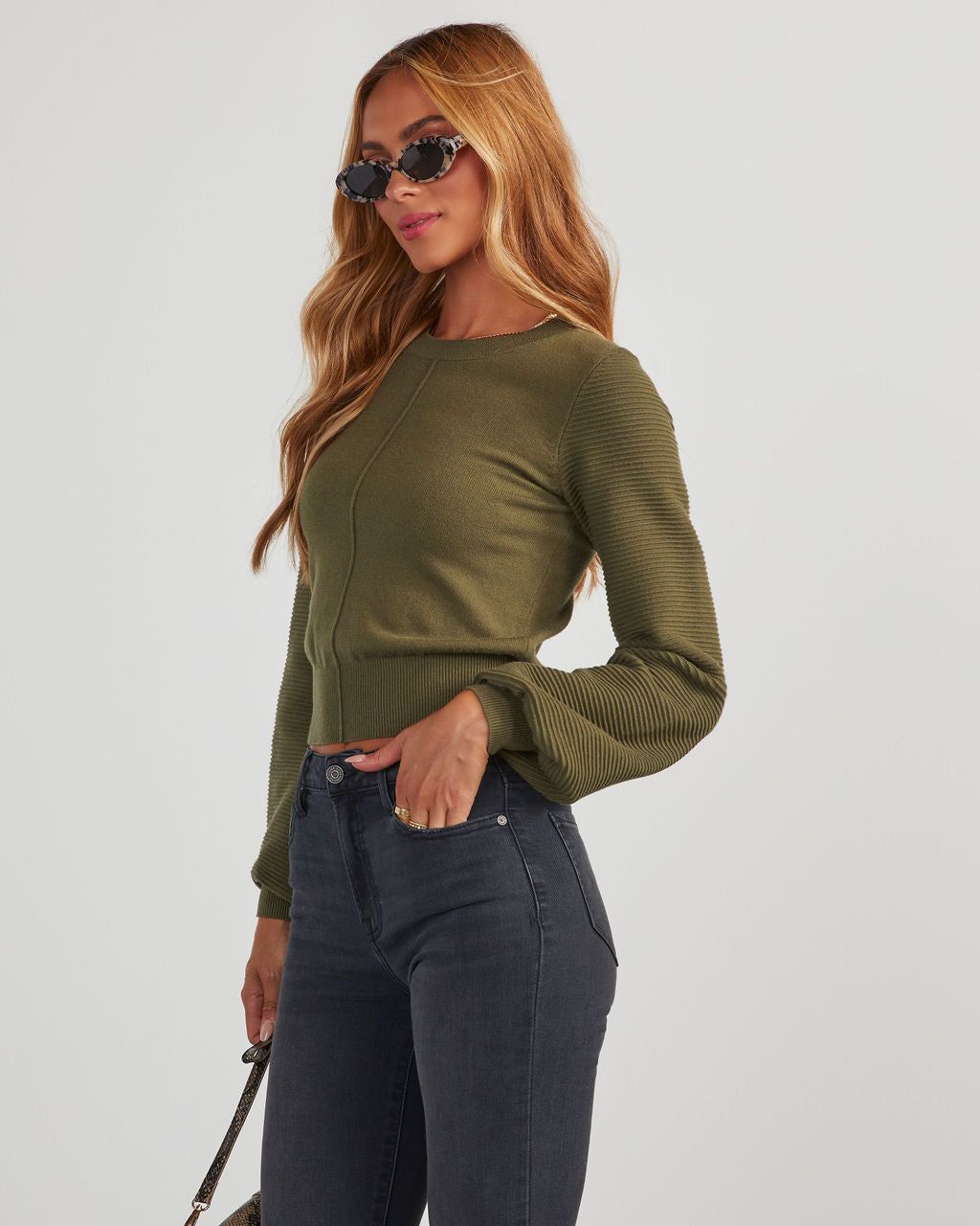 Roane Cropped Pullover Sweater - Olive sold by Vici product image thumbnail 3