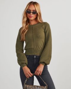 Roane Cropped Pullover Sweater - Olive sold by Vici