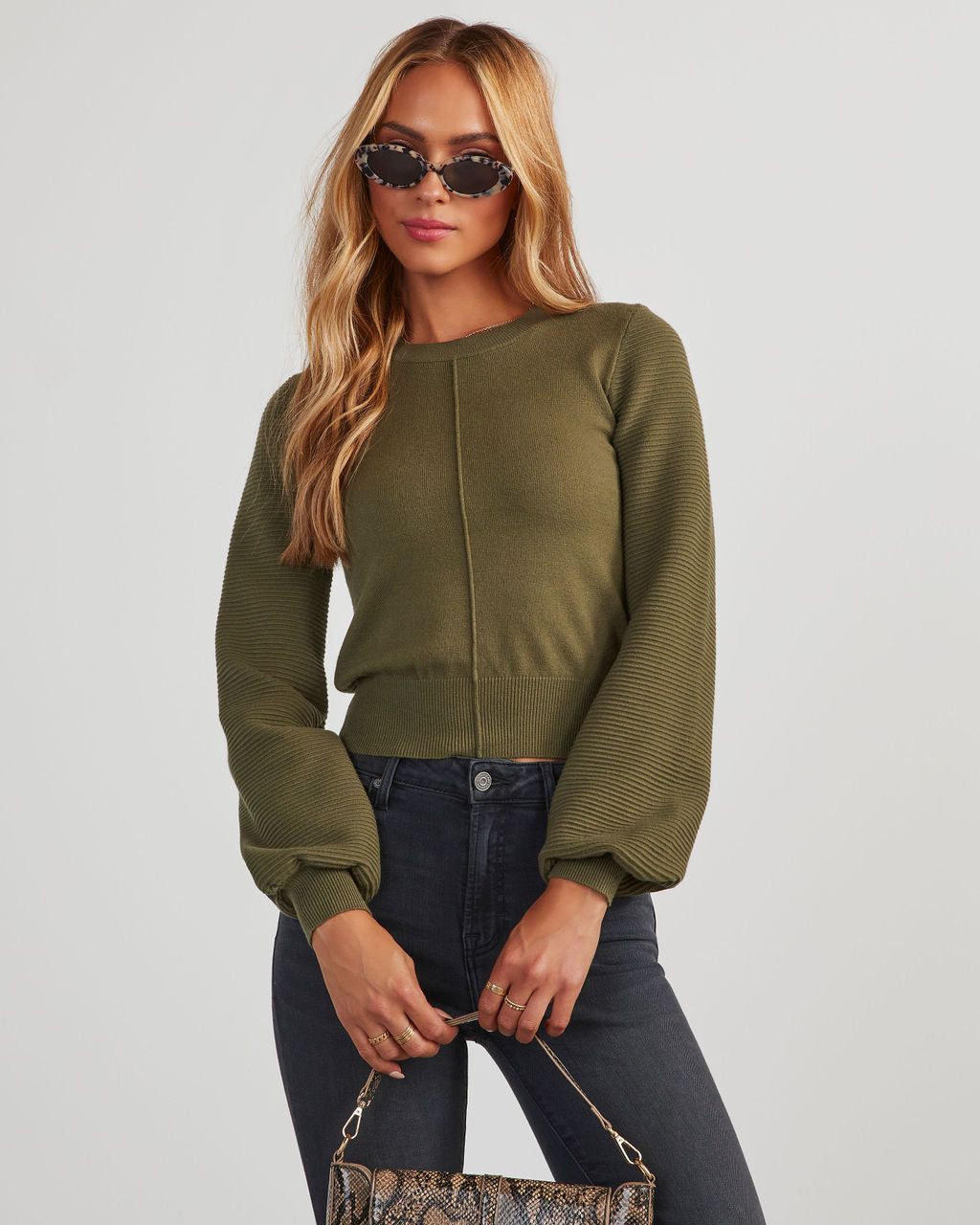 Roane Cropped Pullover Sweater - Olive sold by Vici product image thumbnail 2