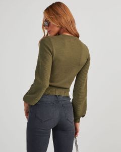 Roane Cropped Pullover Sweater - Olive sold by Vici