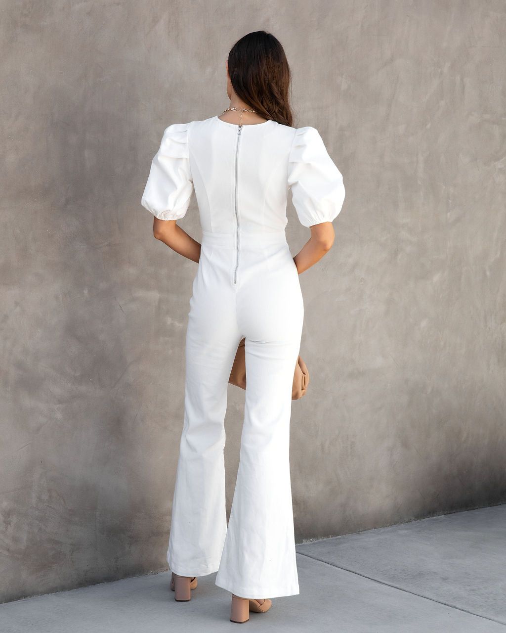 Sarah Denim Puff Sleeve Flare Jumpsuit - White - FINAL SALE sold by Vici product image thumbnail 4