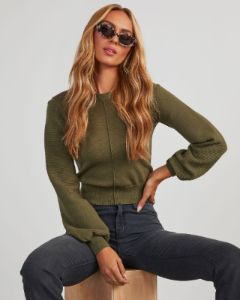 Roane Cropped Pullover Sweater - Olive sold by Vici