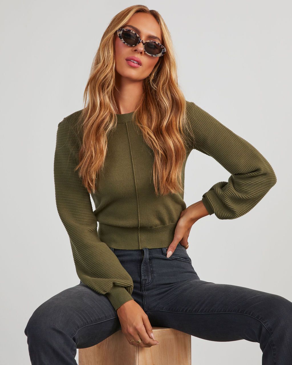 Roane Cropped Pullover Sweater - Olive sold by Vici product image thumbnail 6