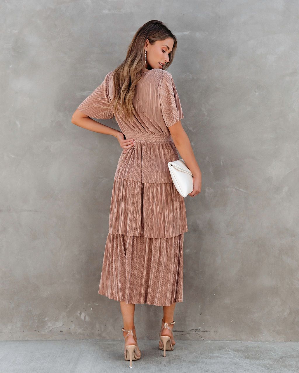 Perfect For Me Plisse Tiered Midi Dress sold by Vici product image thumbnail 4