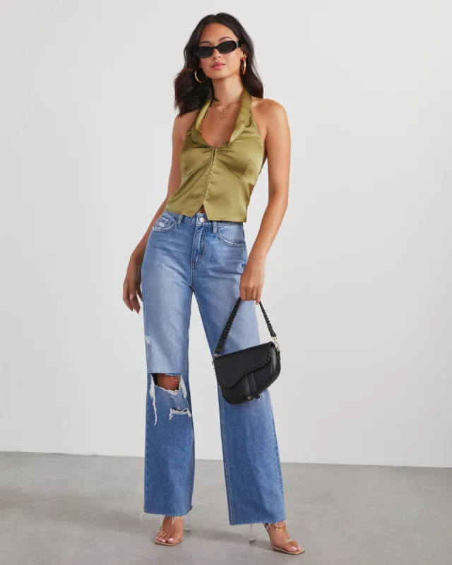 Elza Satin Halter Top sold by Vici