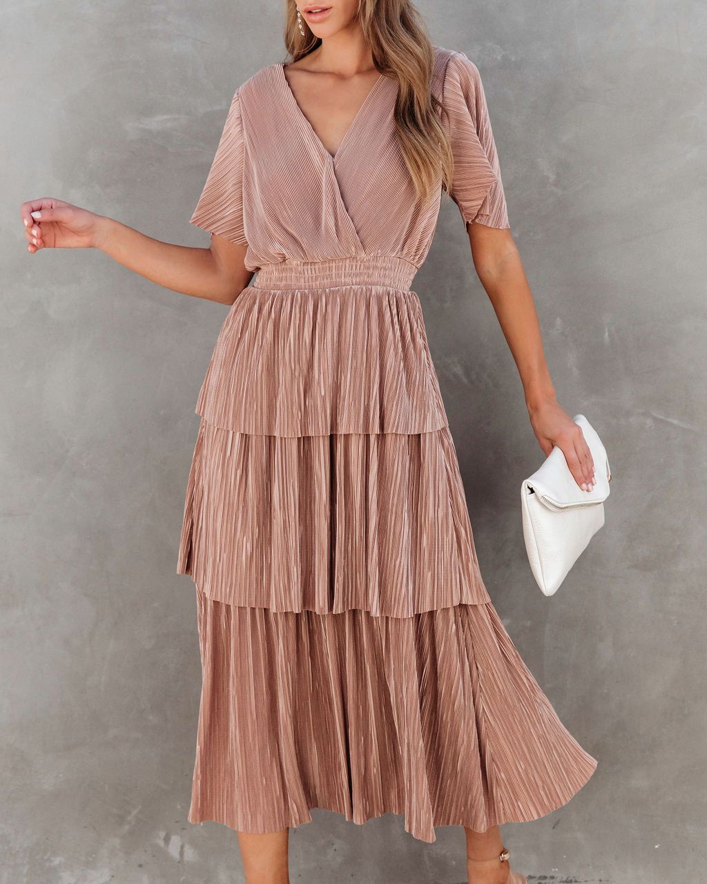 Perfect For Me Plisse Tiered Midi Dress sold by Vici product image thumbnail 3