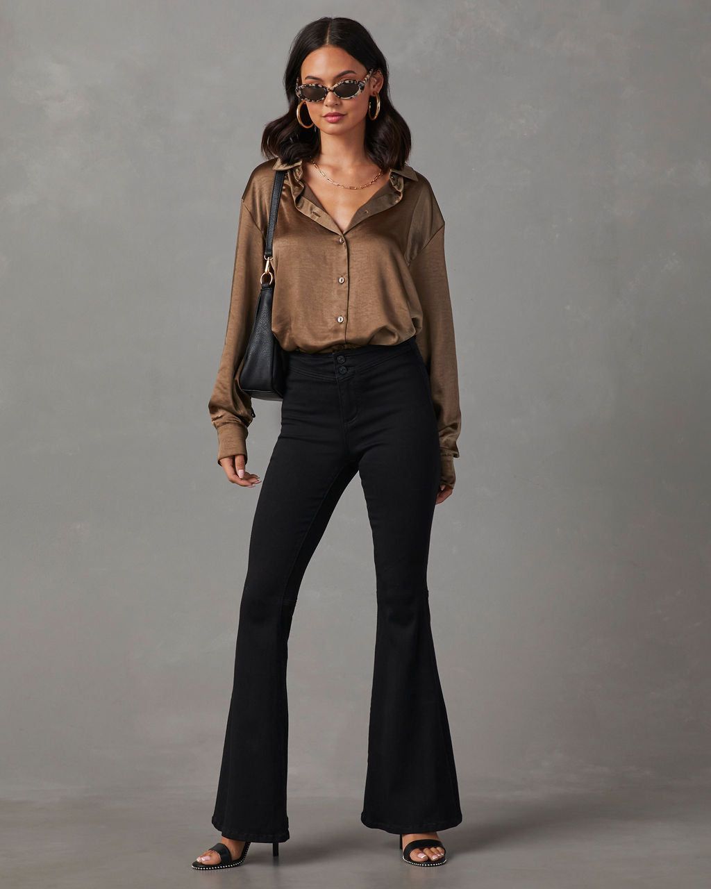 Kielan Satin Button Down Top - Dark Olive sold by Vici product image thumbnail 5