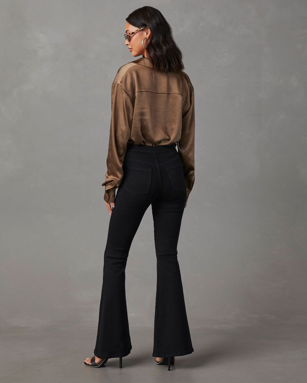 Kielan Satin Button Down Top - Dark Olive sold by Vici product image thumbnail 4