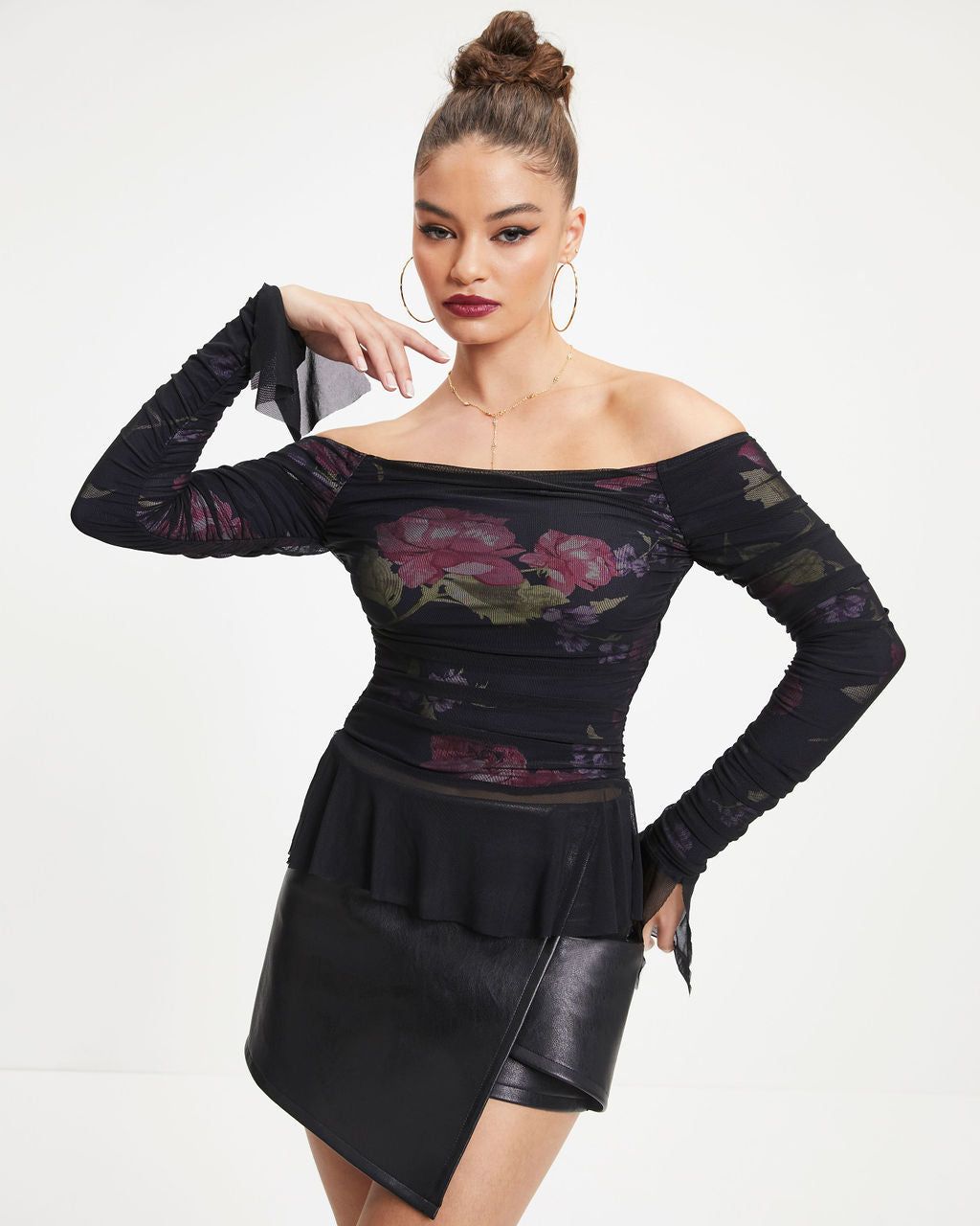 Keep A Secret Sheer Floral Off The Shoulder Top - Black - FINAL SALE sold by Vici product image thumbnail 6