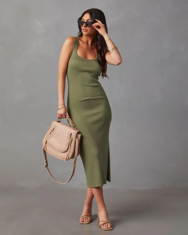 Roma Ribbed Knit Midi Dress - Olive sold by Vici