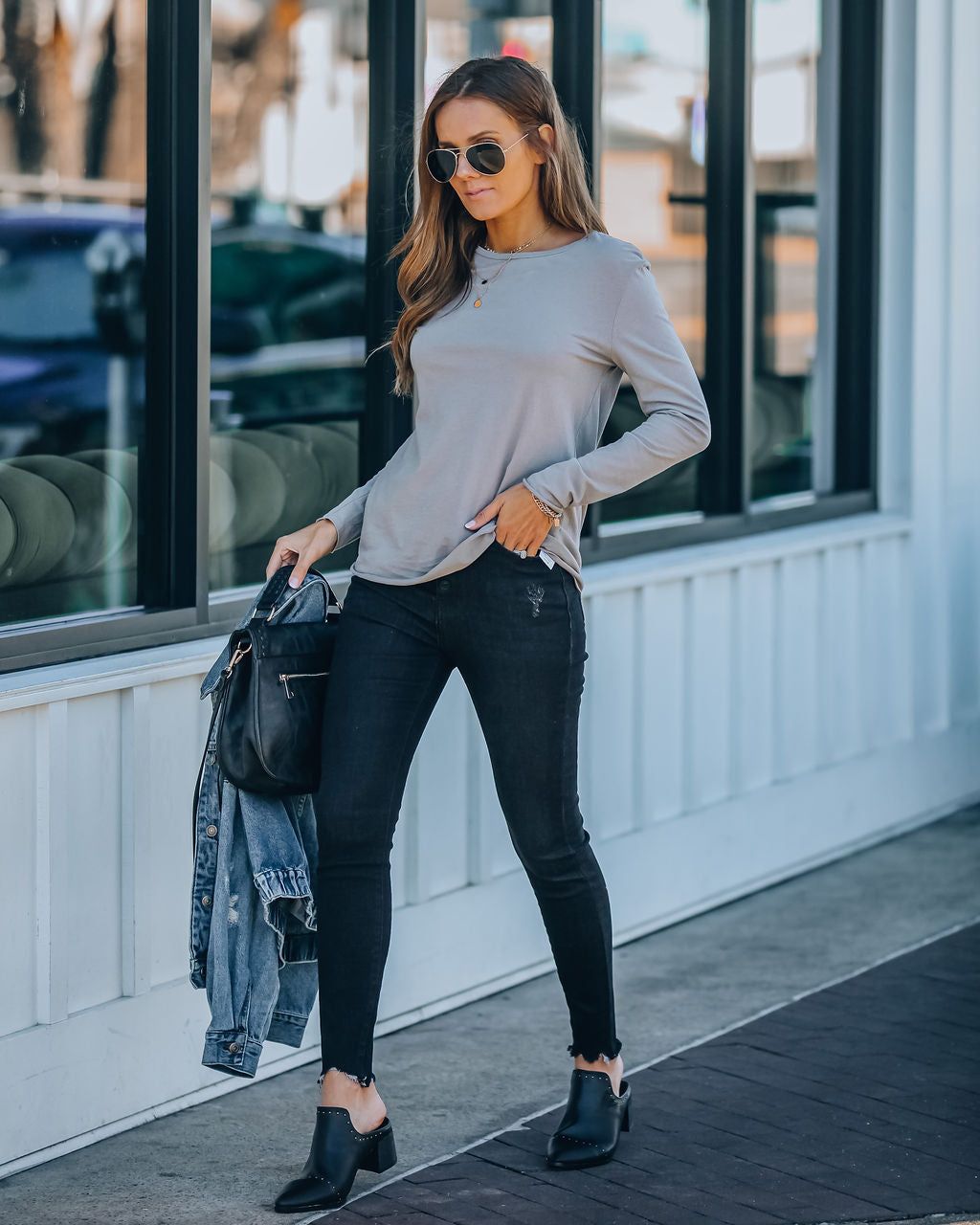 Unwritten Cotton Long Sleeve Tee - Light Grey - FINAL SALE sold by Vici product image thumbnail 6