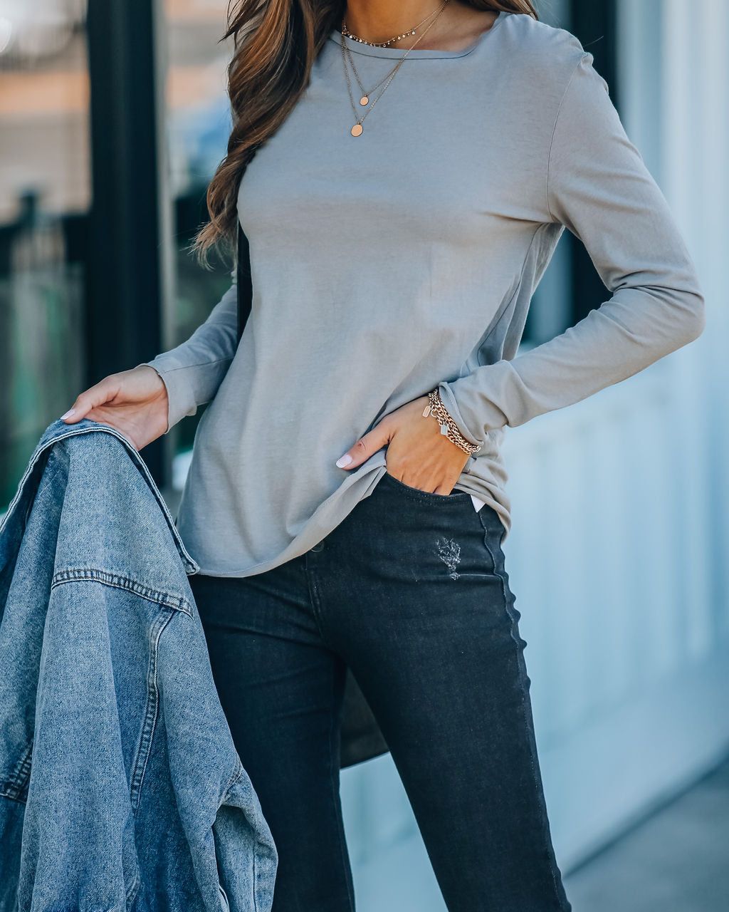 Unwritten Cotton Long Sleeve Tee - Light Grey - FINAL SALE sold by Vici product image thumbnail 9