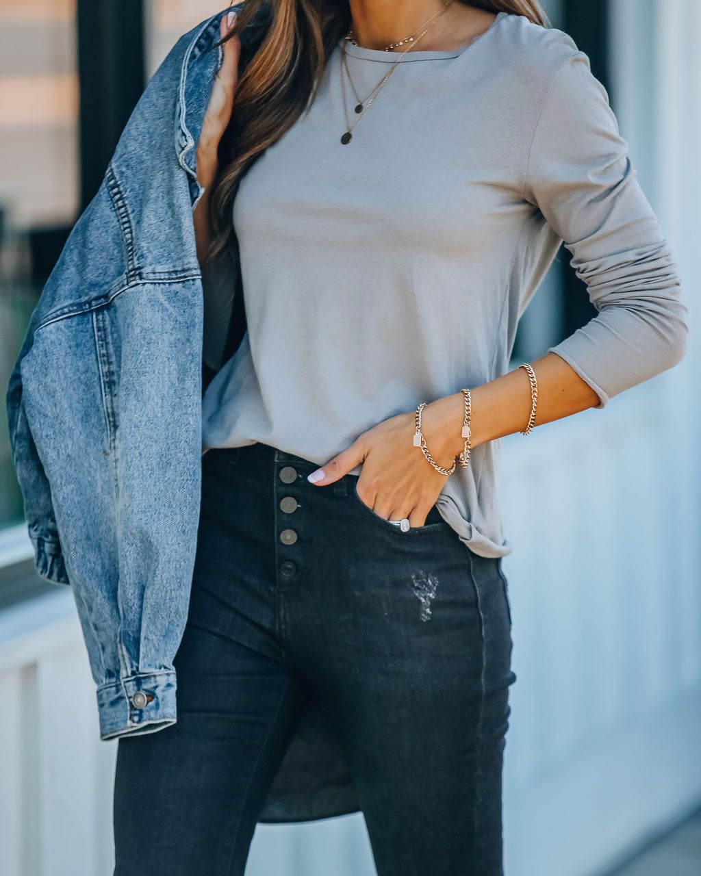 Unwritten Cotton Long Sleeve Tee - Light Grey - FINAL SALE sold by Vici product image thumbnail 5