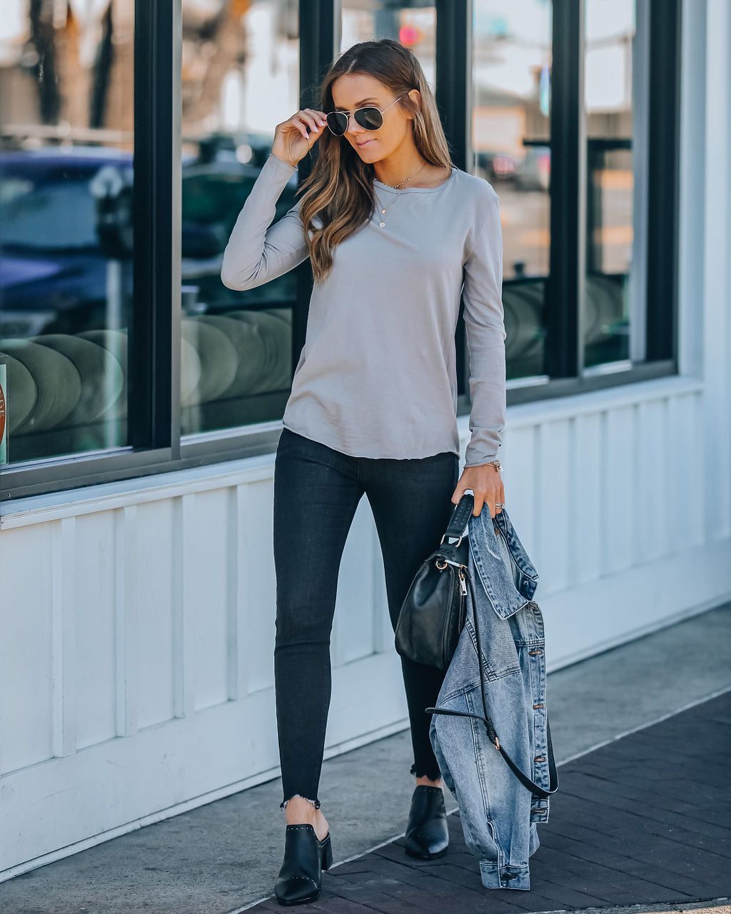 Unwritten Cotton Long Sleeve Tee - Light Grey - FINAL SALE sold by Vici product image thumbnail 3