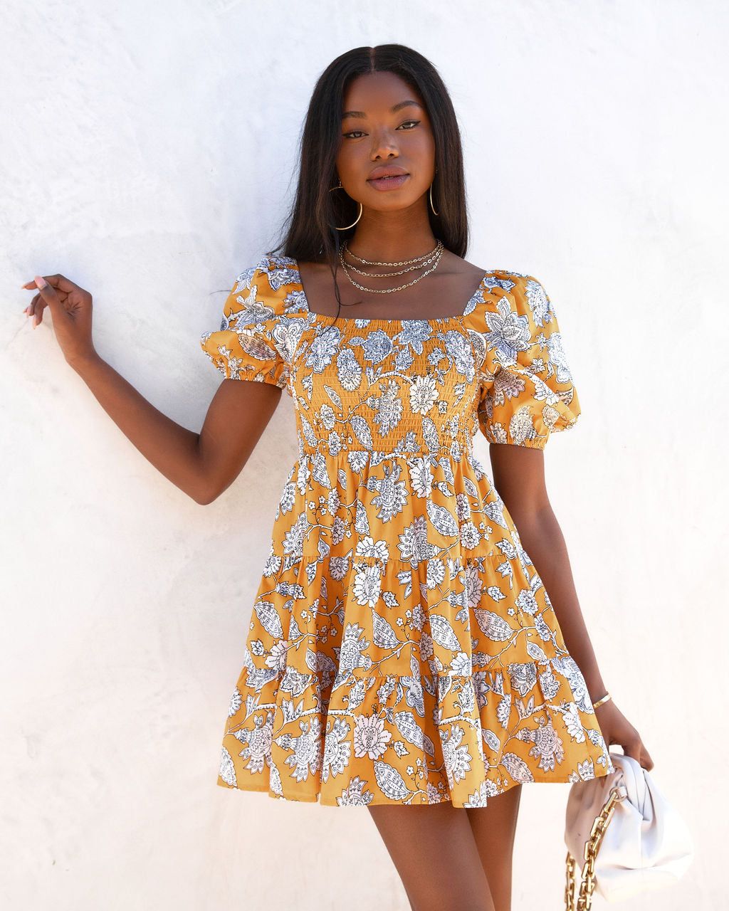 Sunshine Fields Floral Cotton Smocked Mini Dress - FINAL SALE sold by Vici product image thumbnail 6