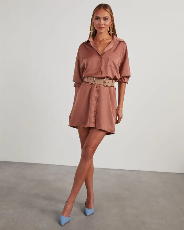 Dewitt Satin Mini Shirt Dress sold by Vici