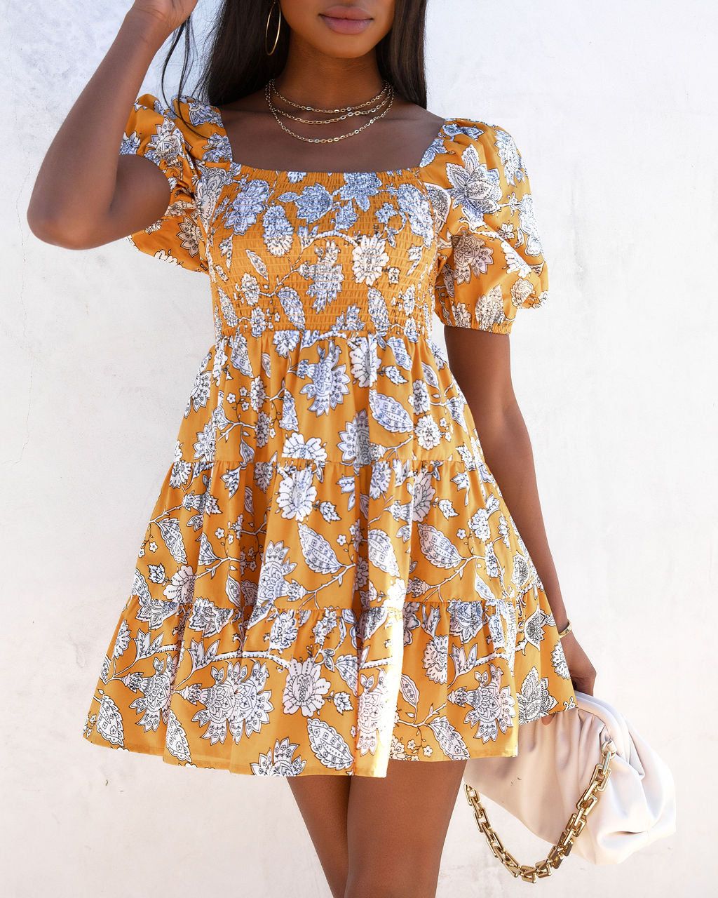 Sunshine Fields Floral Cotton Smocked Mini Dress - FINAL SALE sold by Vici product image thumbnail 2