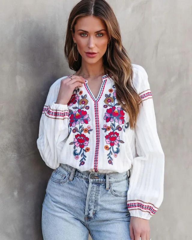Brienne Floral Embroidered Cotton Top sold by Vici