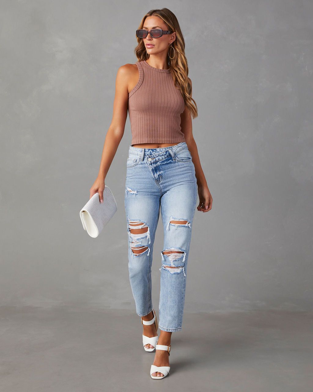 Tyrique High Rise Distressed Straight Leg Jeans - Light Wash - SALE sold by Vici product image thumbnail 5