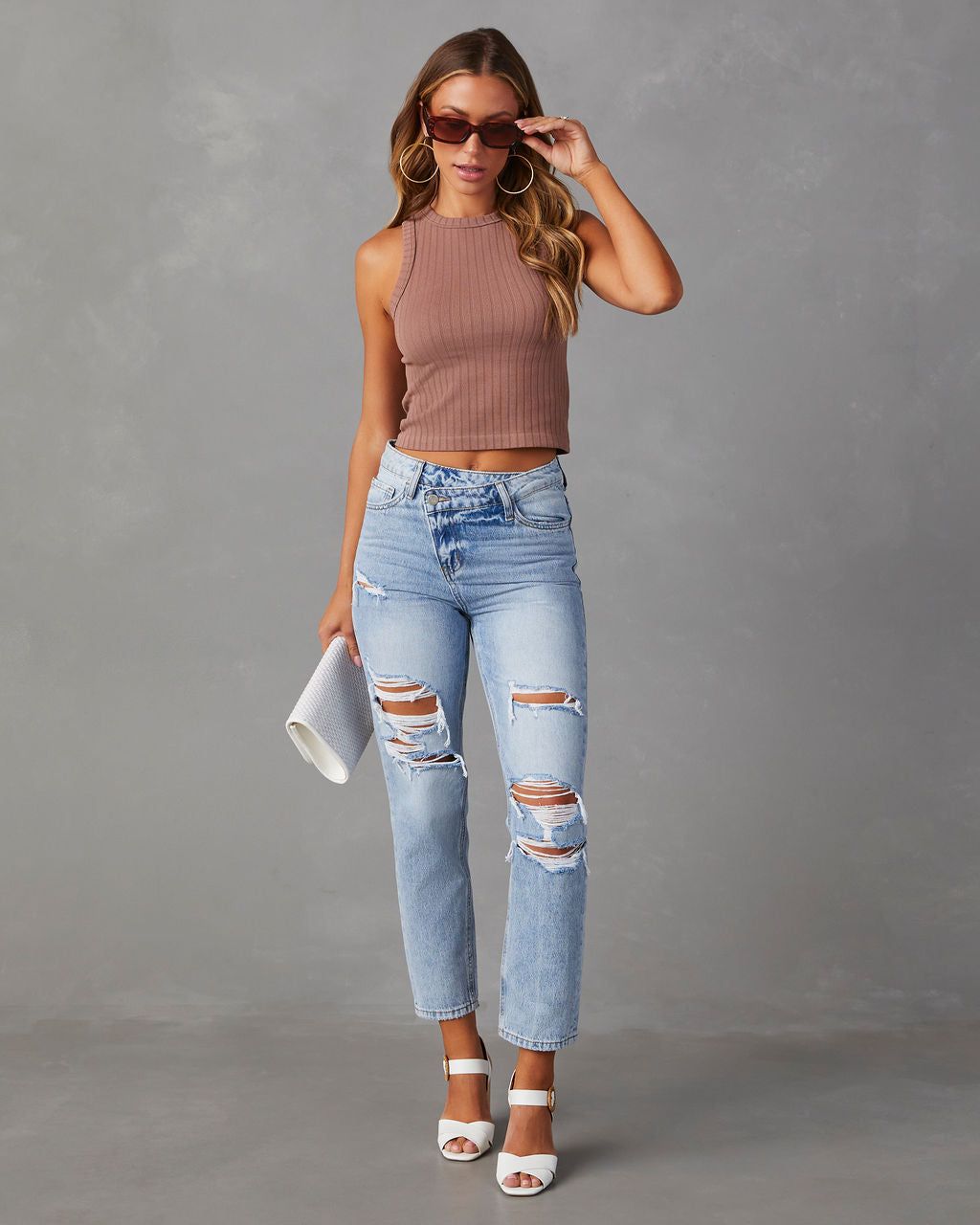 Tyrique High Rise Distressed Straight Leg Jeans - Light Wash - SALE sold by Vici product image thumbnail 7