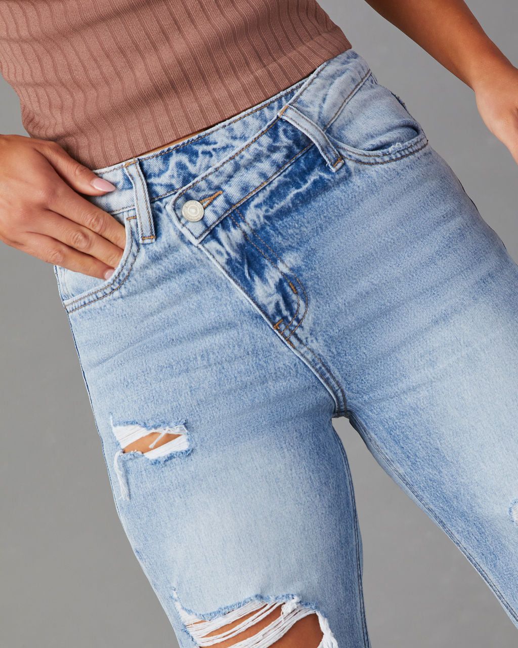 Tyrique High Rise Distressed Straight Leg Jeans - Light Wash - SALE sold by Vici product image thumbnail 3