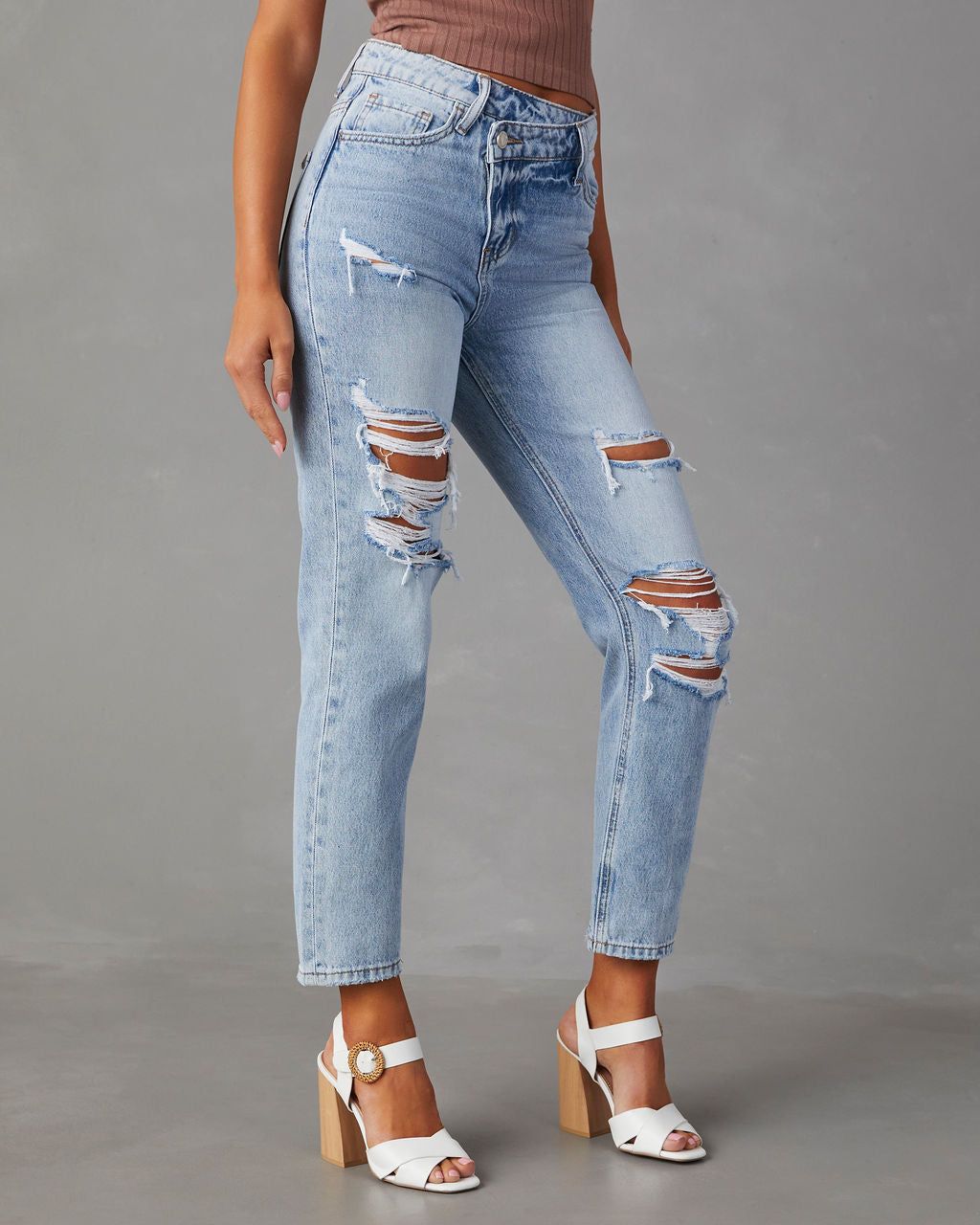 Tyrique High Rise Distressed Straight Leg Jeans - Light Wash - SALE sold by Vici product image thumbnail 6