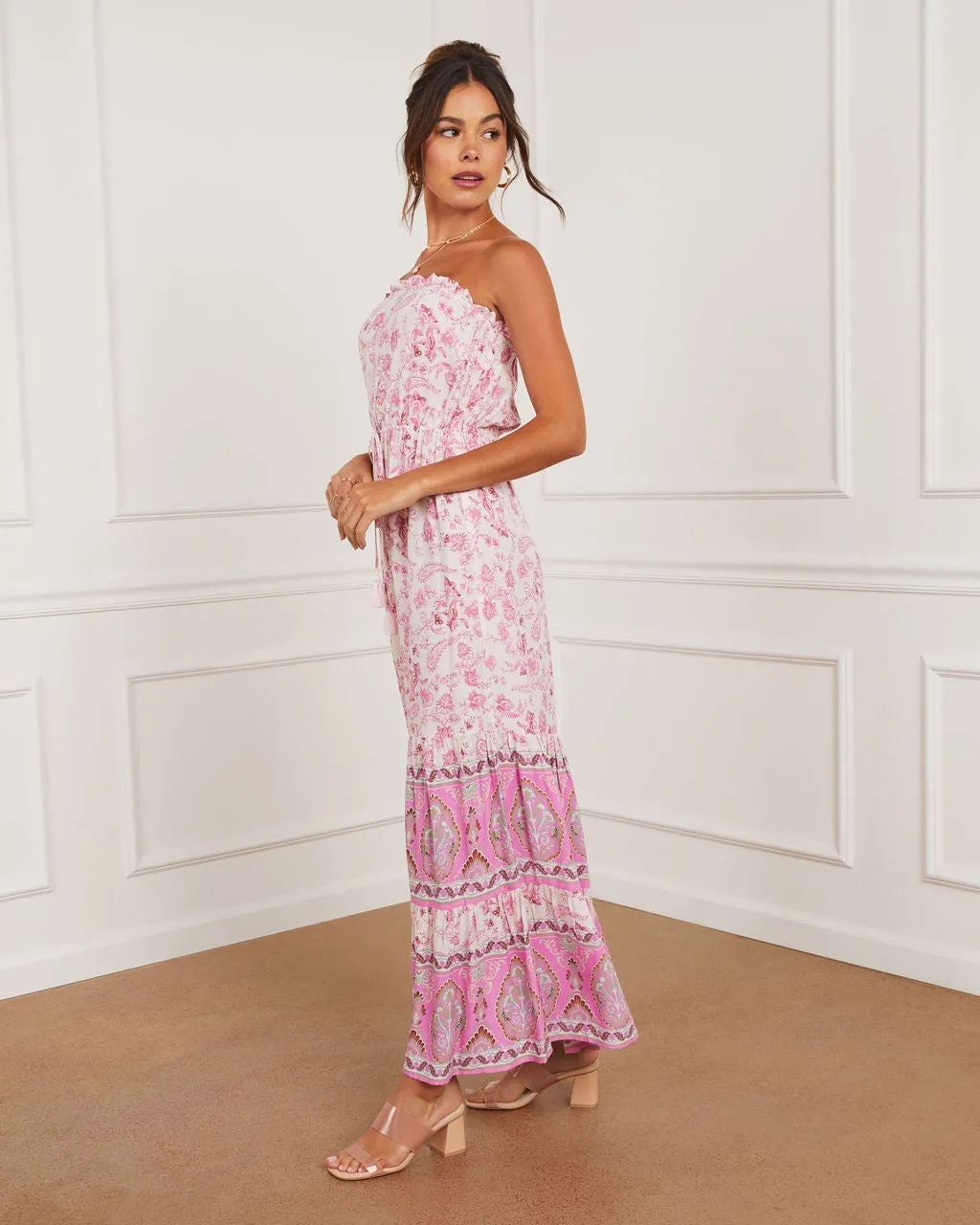 Fia Strapless Border Print Tie Waist Maxi Dress sold by Vici product image thumbnail 3