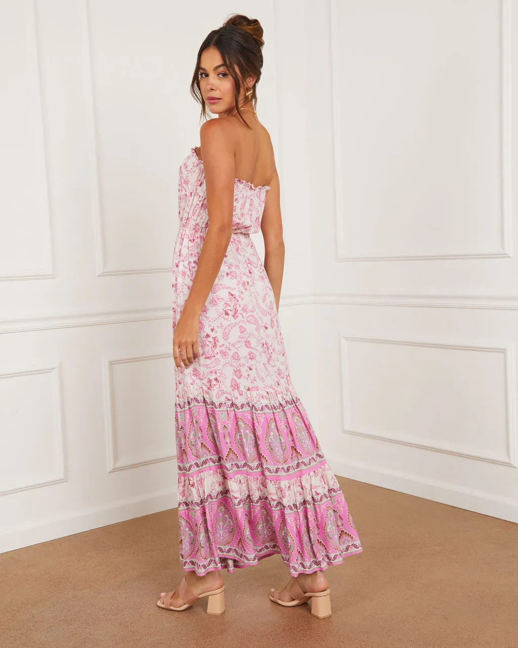 Fia Strapless Border Print Tie Waist Maxi Dress sold by Vici product image thumbnail 4