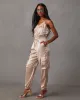 Fall & Femme Satin Drawstring Cargo Jumpsuit sold by Vici