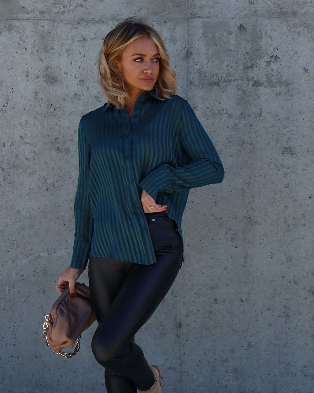 True Happiness Stripe Button Down Top sold by Vici