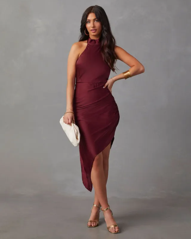 Elmore Mock Neck Ruched Midi Dress - Burgundy sold by Vici