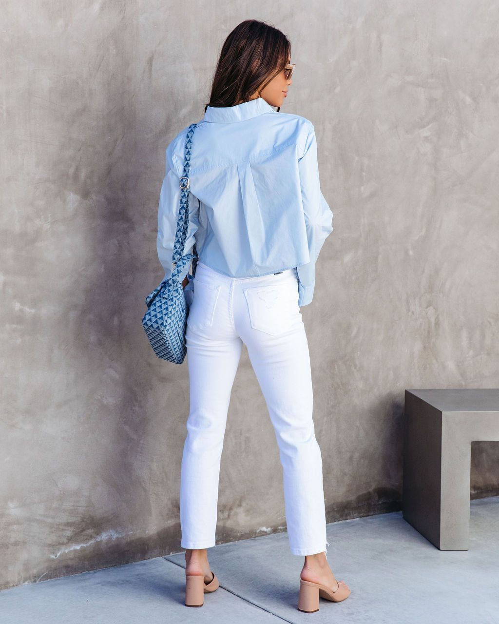 None Of Your Biz Cotton Cropped Button Up Top - Light Blue - FINAL SALE sold by Vici product image thumbnail 4